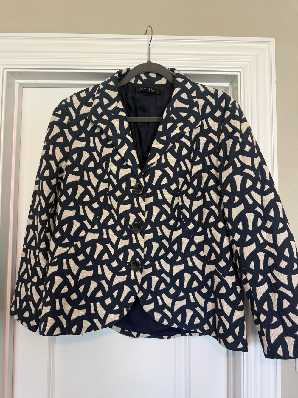 Lafayette 148 Navy and Cream Patterned Women's Blazer